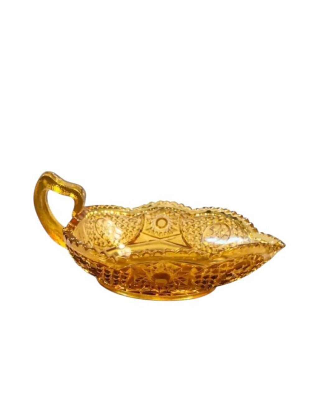 Vintage Indiana Glass Tiara Sandwich Amber Handled Nappy Candy Dish USA